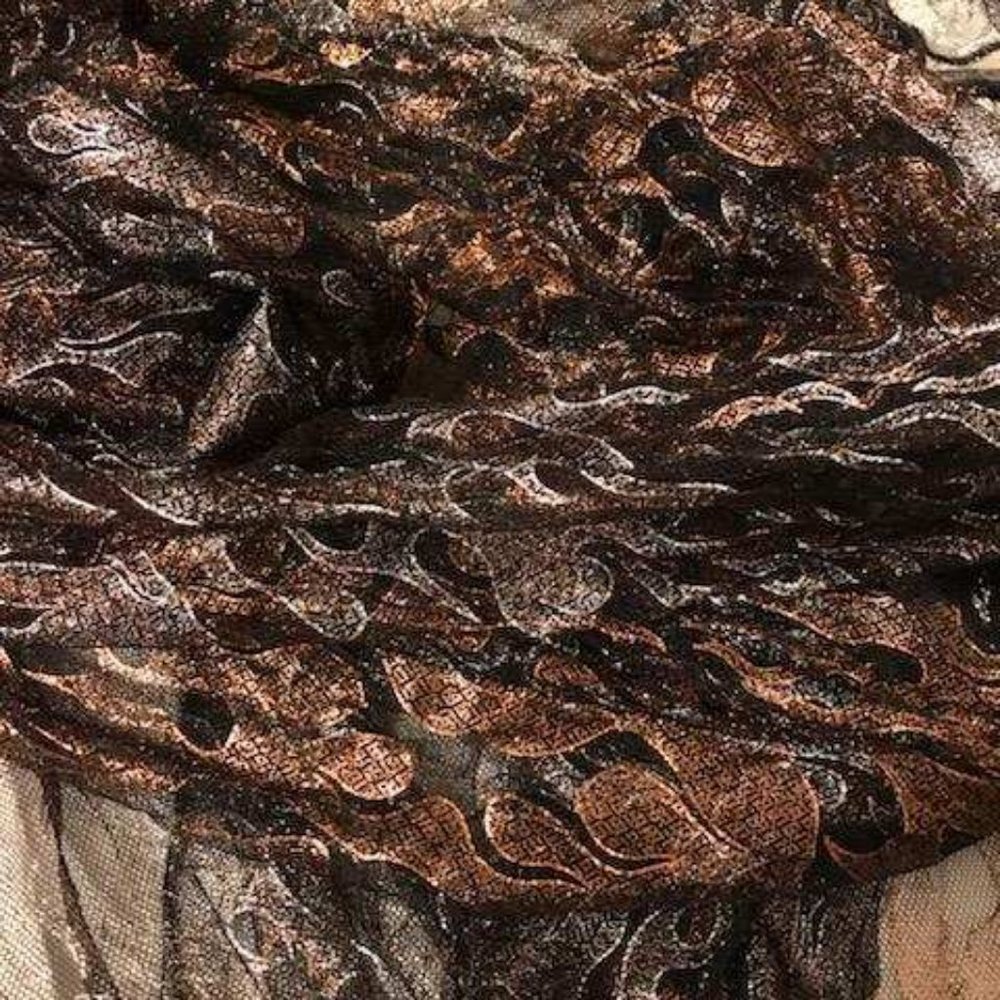 Copper and Silver foiled flaming sheer black scarf